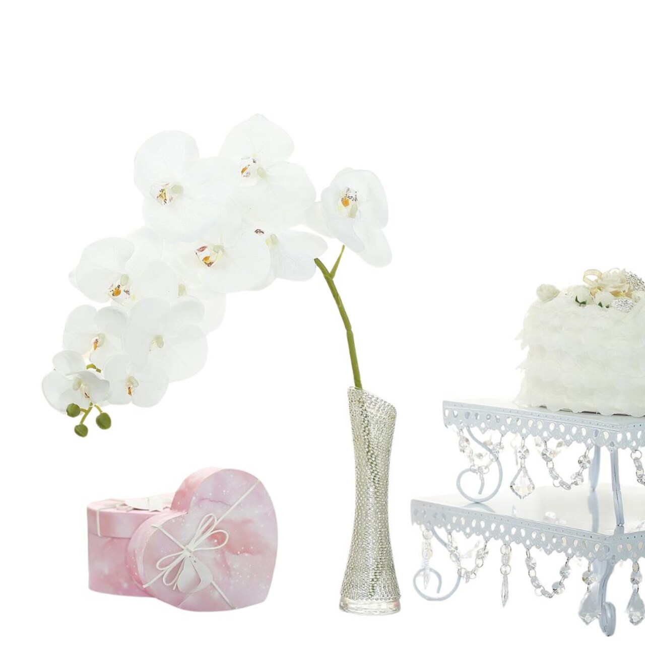 Graceful Silk Orchid Flower Stems: Set of 2, 40-Inch Artificial Centerpieces